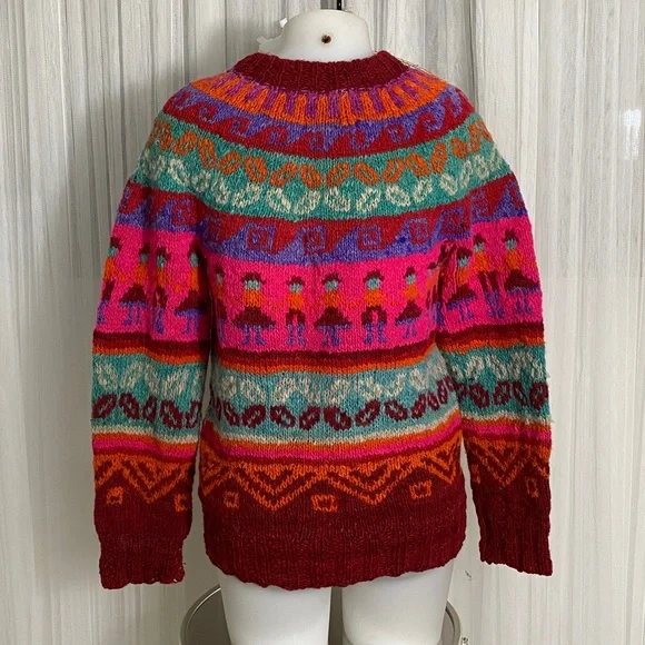 Vintage 90’s Colourful Women Handmade Knit Fairisles Wool Sweater Size S - Picture 3 of 15